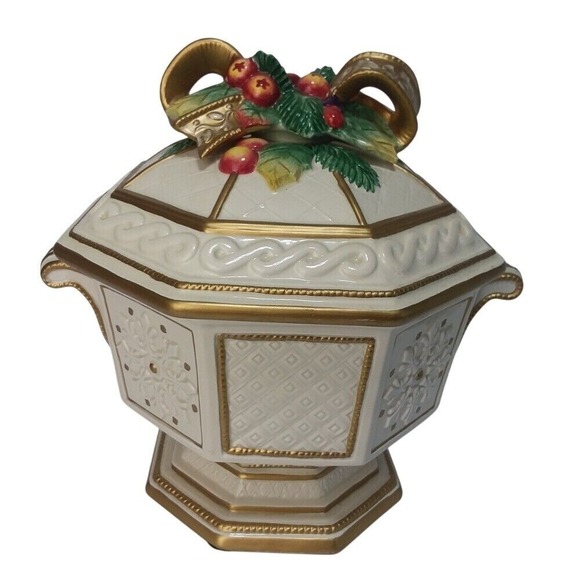 Fitz and Floyd Soup Tureen Snowy Woods Covered Dish Holiday Decor Octagon‎ - Picture 1 of 12